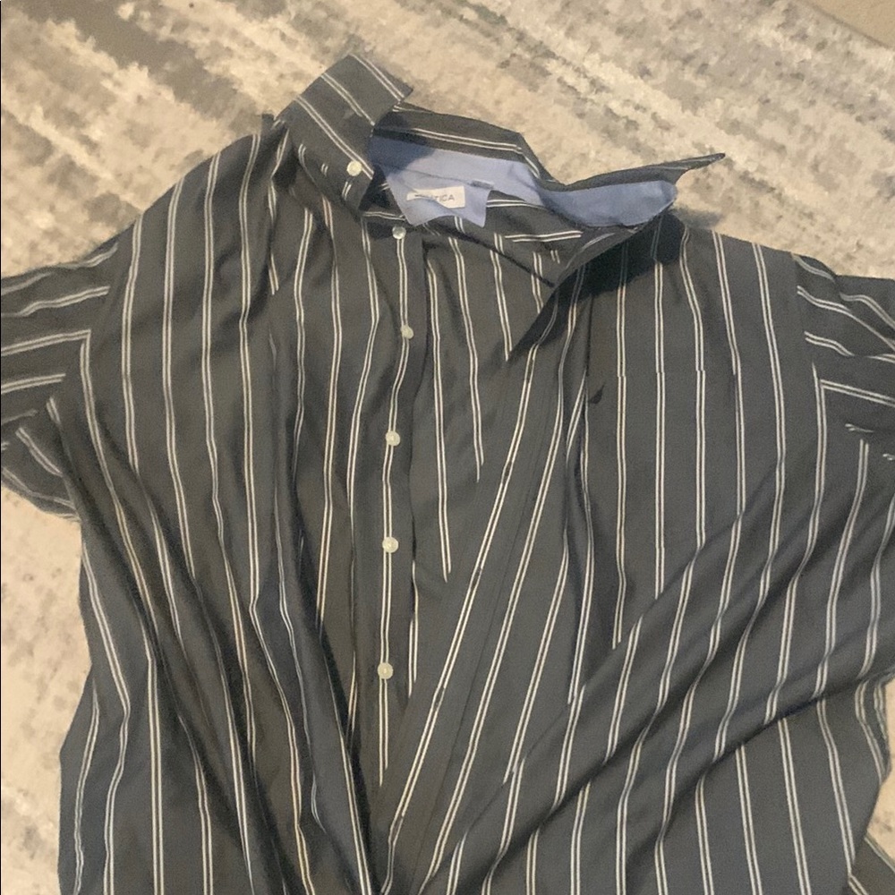 Nautica Black and White Casual Button Down Shirt